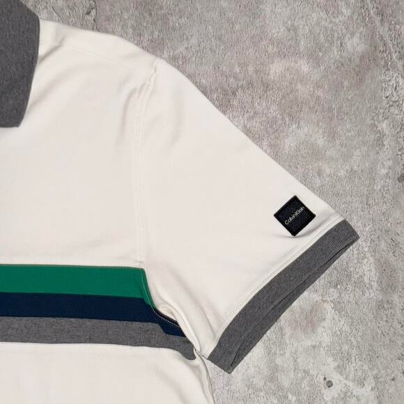 Calvin Klein Liquid Touch Short Sleeve Polo Shirt in White/Navy/Grey - Picture 2 of 4